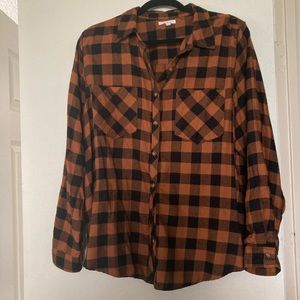 Orange and Black Plaid Button up Flannel